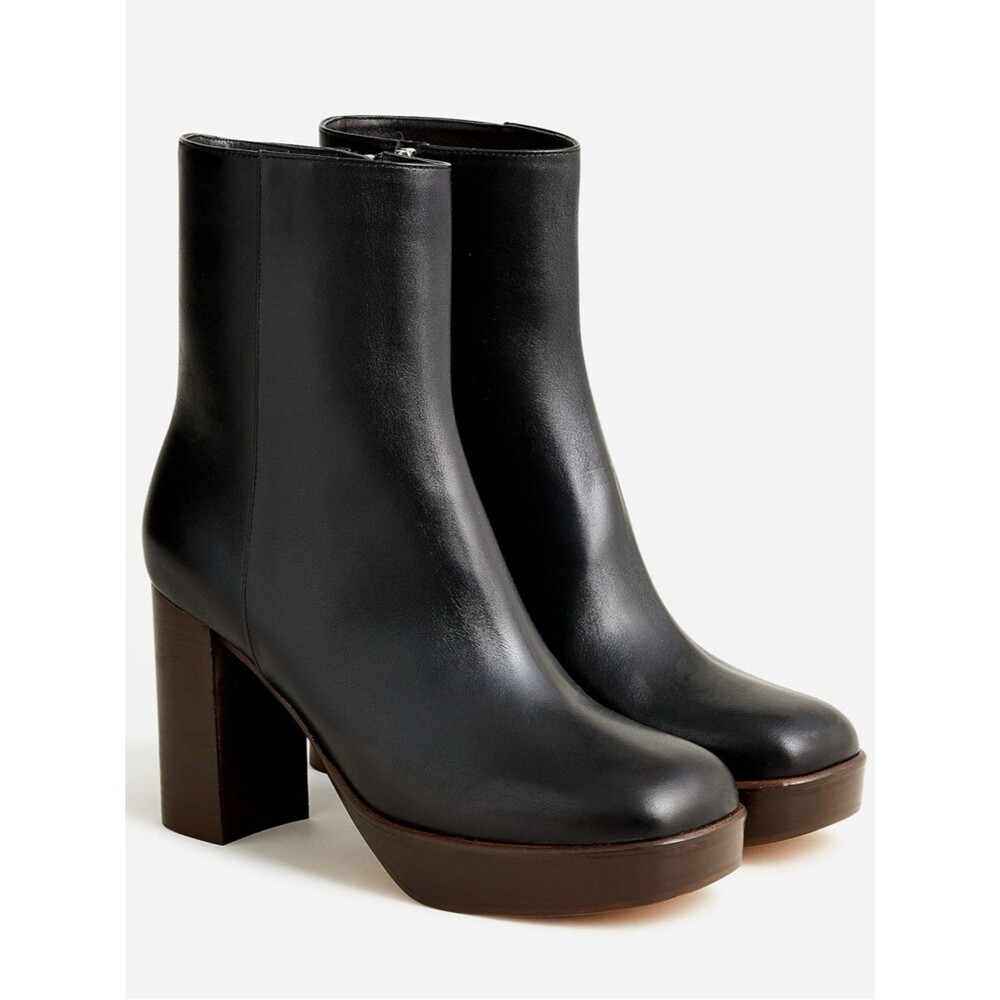 J.Crew Platform Stacked-Heel Leather Boot | Black | Size 9